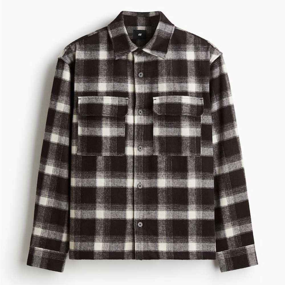 H&M Black and White Plaid Long-Sleeve Button-Up Shirt